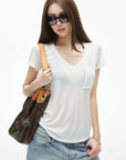 IAMXIAA T-shirt transparent à col en V avec poche