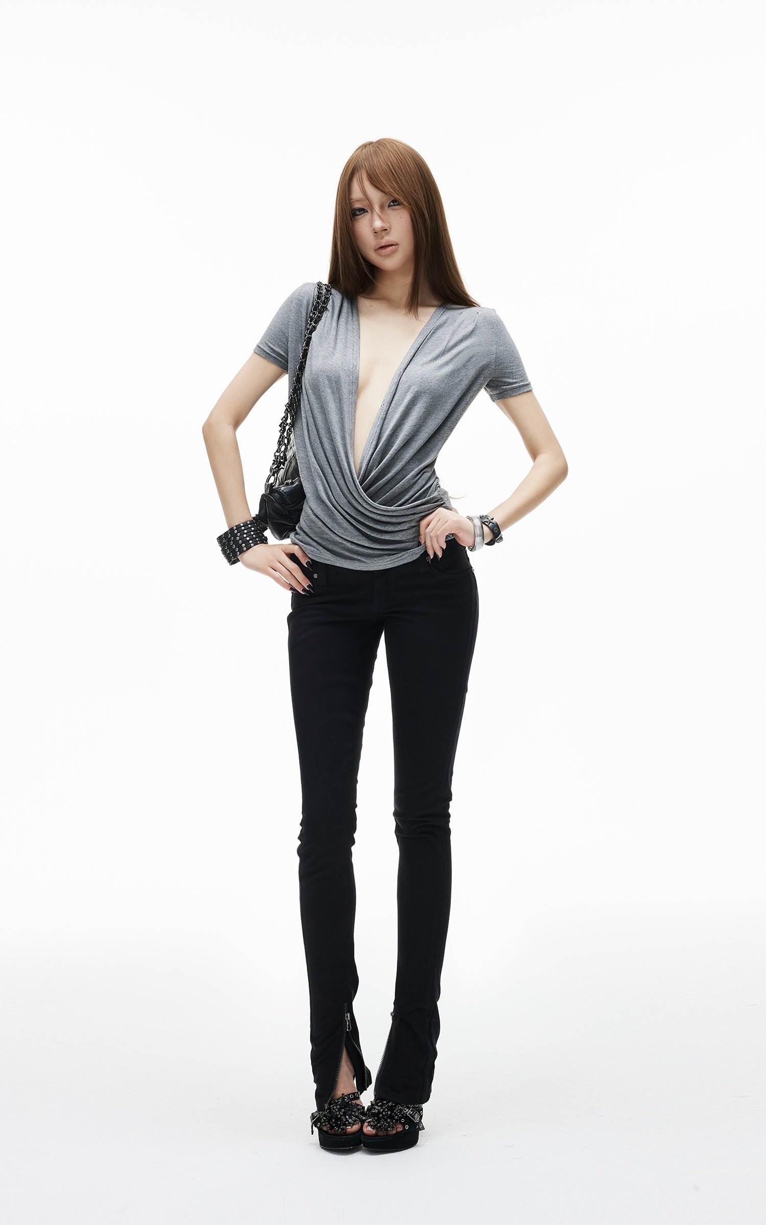 IAMXIAA Low Rise Slim Fit Zip Hem Pants
