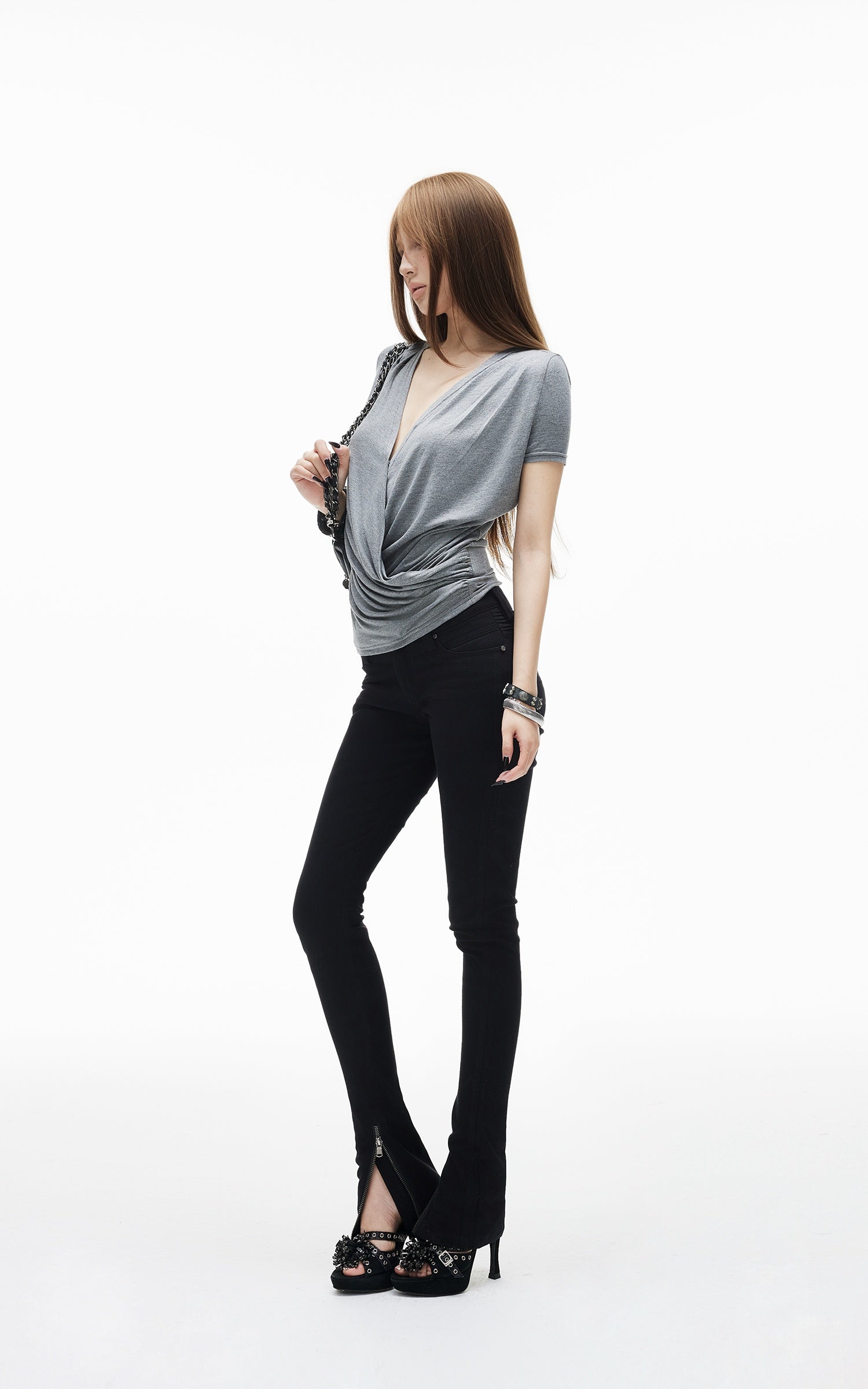 IAMXIAA Low Rise Slim Fit Zip Hem Pants