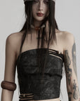 DOINDULGE Distressed Strapless Panel Top