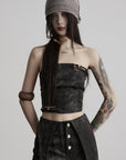 DOINDULGE Distressed Strapless Panel Top