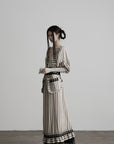 DOINDULGE Striped Square-Neck Fitted Waist Dress with Lace Trim