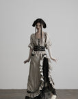 DOINDULGE Striped Square-Neck Fitted Waist Dress with Lace Trim