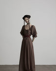 DOINDULGE Square Neck Puff Sleeve Maxi Dress