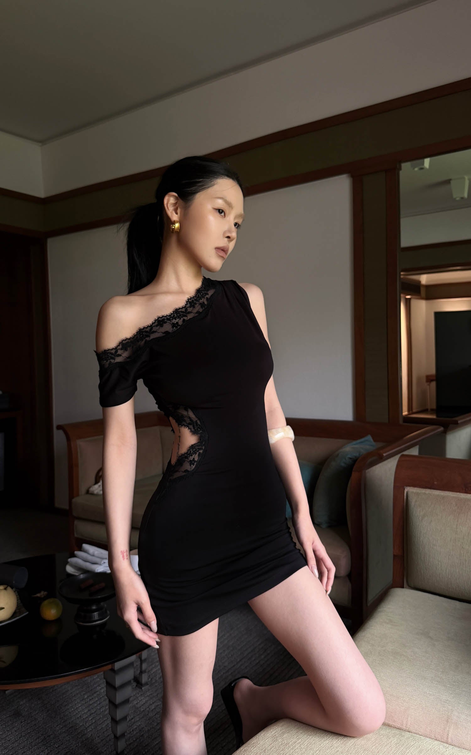 Hydrae Lace Cut-Out One Shoulder Mini Dress – PINKPARKS