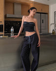 Hydrae Plaid Ruched Tube Top & Wide-Leg Pants Set