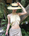Hydrae Sheer  Draped Shell Tassel Backless Halter Top