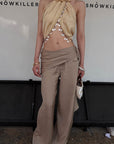Hydrae Sheer  Draped Shell Tassel Backless Halter Top