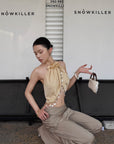 Hydrae Sheer  Draped Shell Tassel Backless Halter Top
