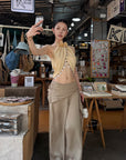Hydrae Sheer  Draped Shell Tassel Backless Halter Top