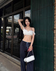 Hydrae Plaid Ruched Tube Top & Wide-Leg Pants Set