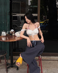 Hydrae Plaid Ruched Tube Top & Wide-Leg Pants Set