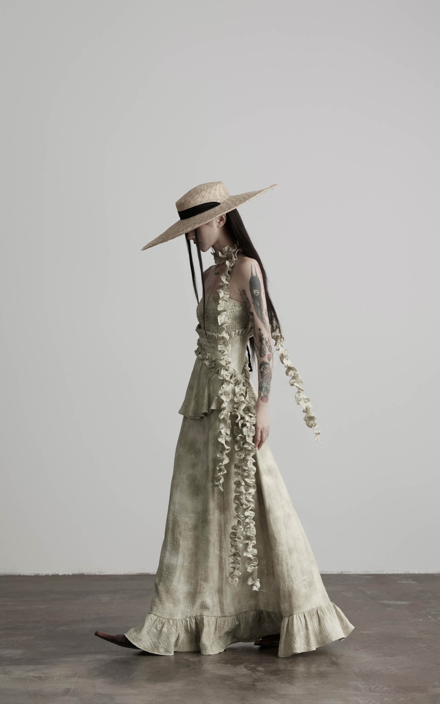 DOINDULGE Strapless Smocked Ruffle Maxi Dress