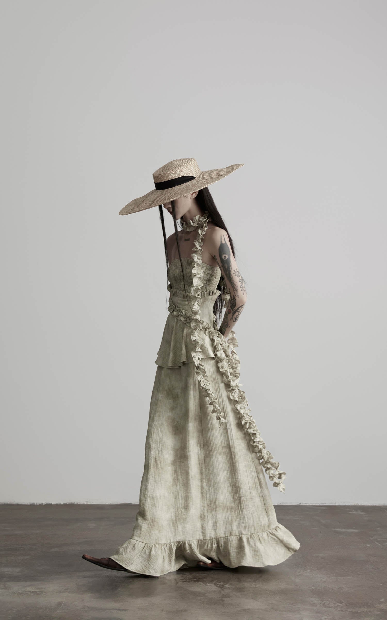 DOINDULGE Strapless Smocked Ruffle Maxi Dress