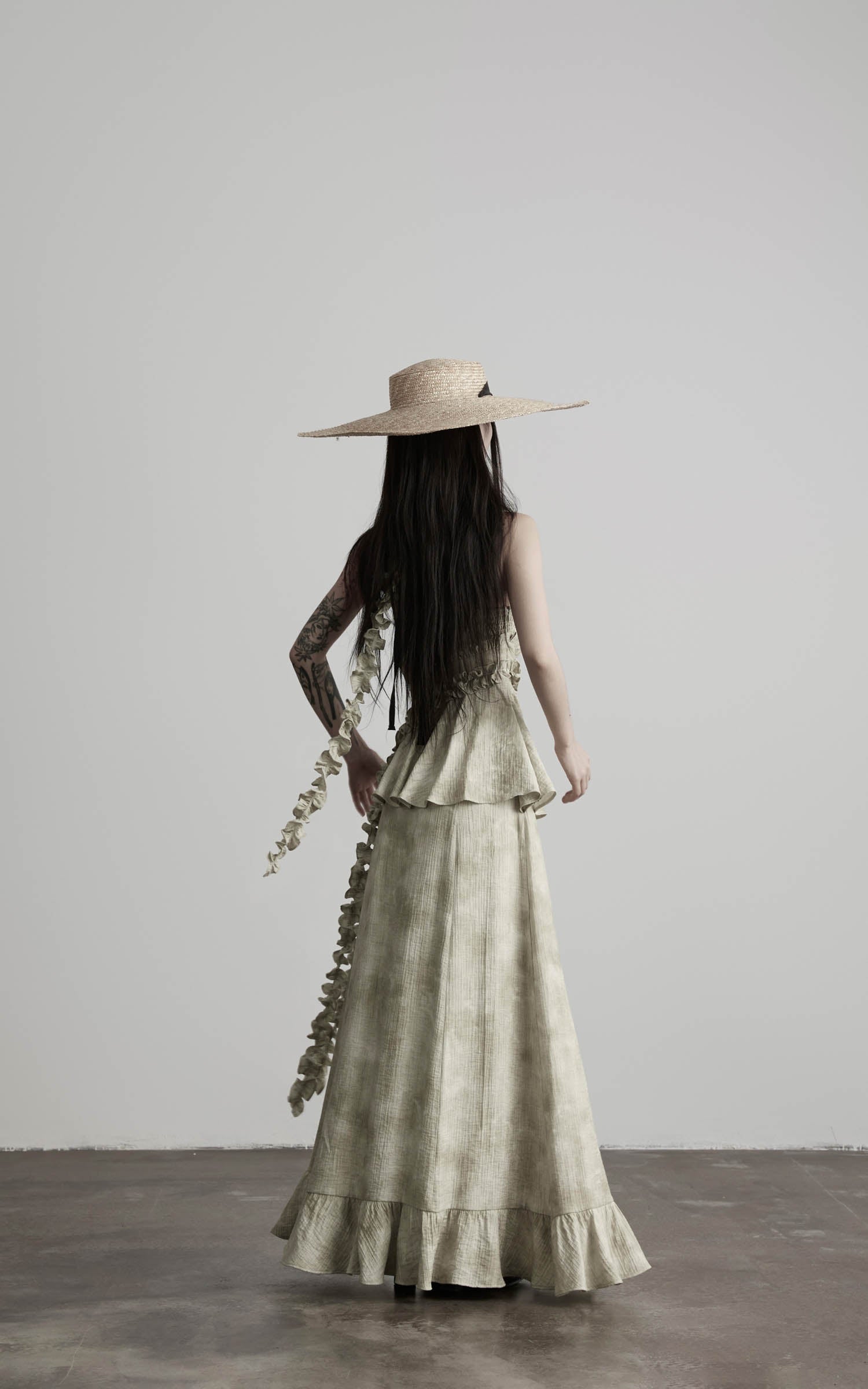 DOINDULGE Strapless Smocked Ruffle Maxi Dress