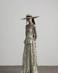 DOINDULGE Strapless Smocked Ruffle Maxi Dress