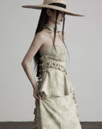 DOINDULGE Strapless Smocked Ruffle Maxi Dress