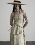 DOINDULGE Strapless Smocked Ruffle Maxi Dress