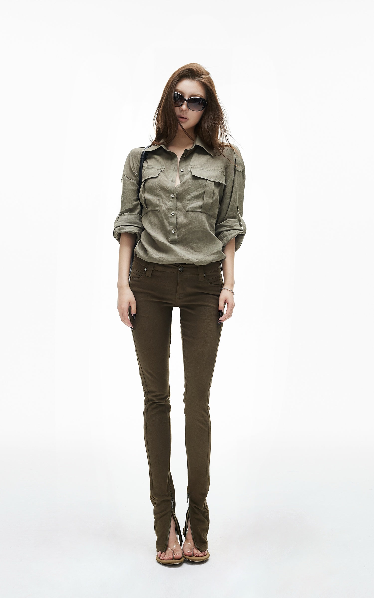 IAMXIAA Low Rise Slim Fit Zip Hem Pants