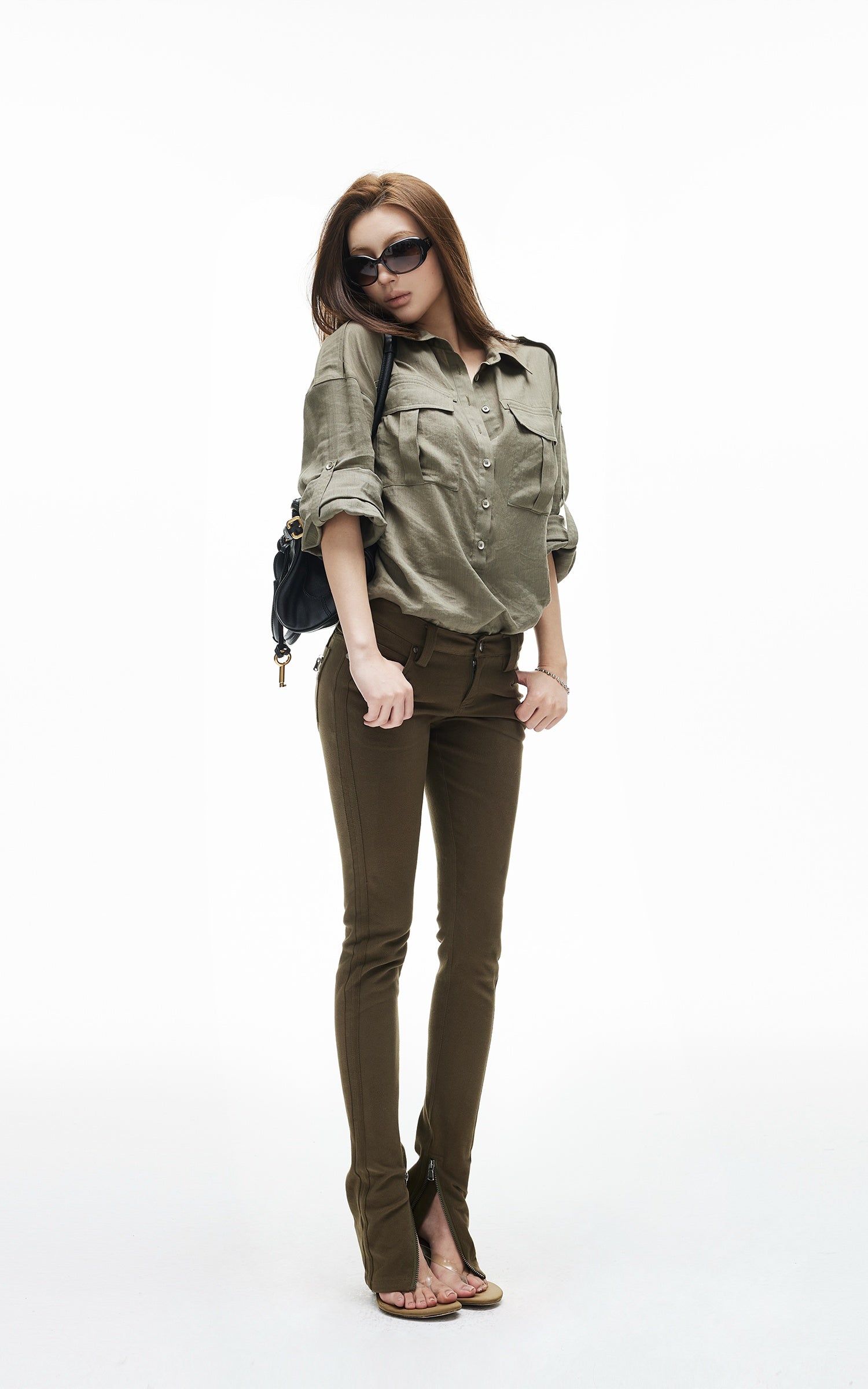 IAMXIAA Low Rise Slim Fit Zip Hem Pants