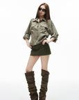 IAMXIAA Chemise Olive à Poches Utilitaires