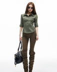 IAMXIAA Chemise ajustée utilitaire à boutons olive