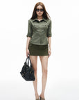 IAMXIAA Chemise ajustée utilitaire à boutons olive