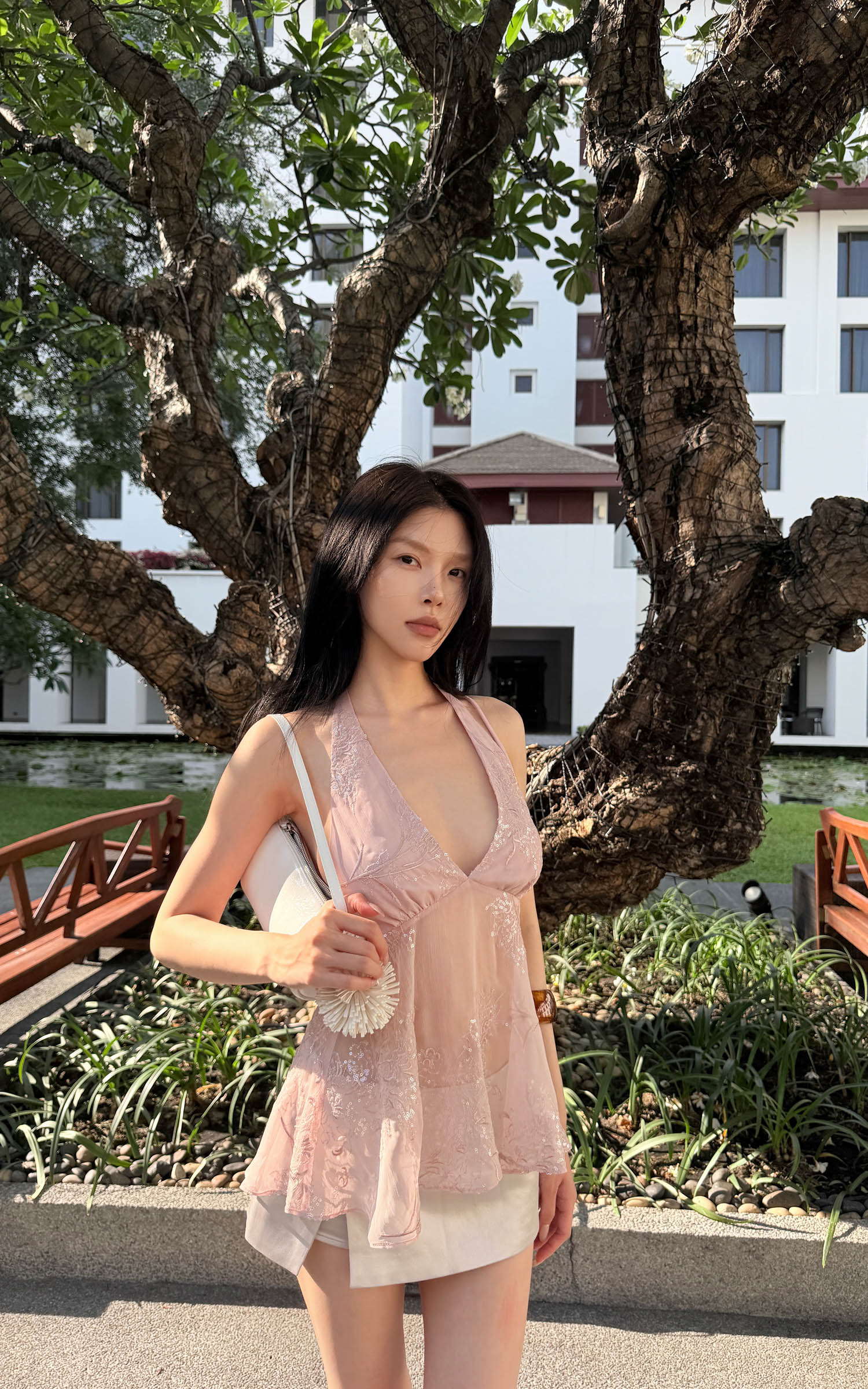 Hydrae Sheer Embroidered Halter Top