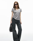 IAMXIAA T-shirt transparent à col en V avec poche
