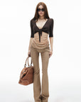 IAMXIAA Pantalon Taille Basse Coupe Slim Évasée