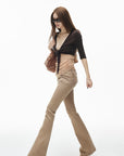 IAMXIAA Pantalon Taille Basse Coupe Slim Évasée