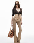 IAMXIAA Pantalon Taille Basse Coupe Slim Évasée