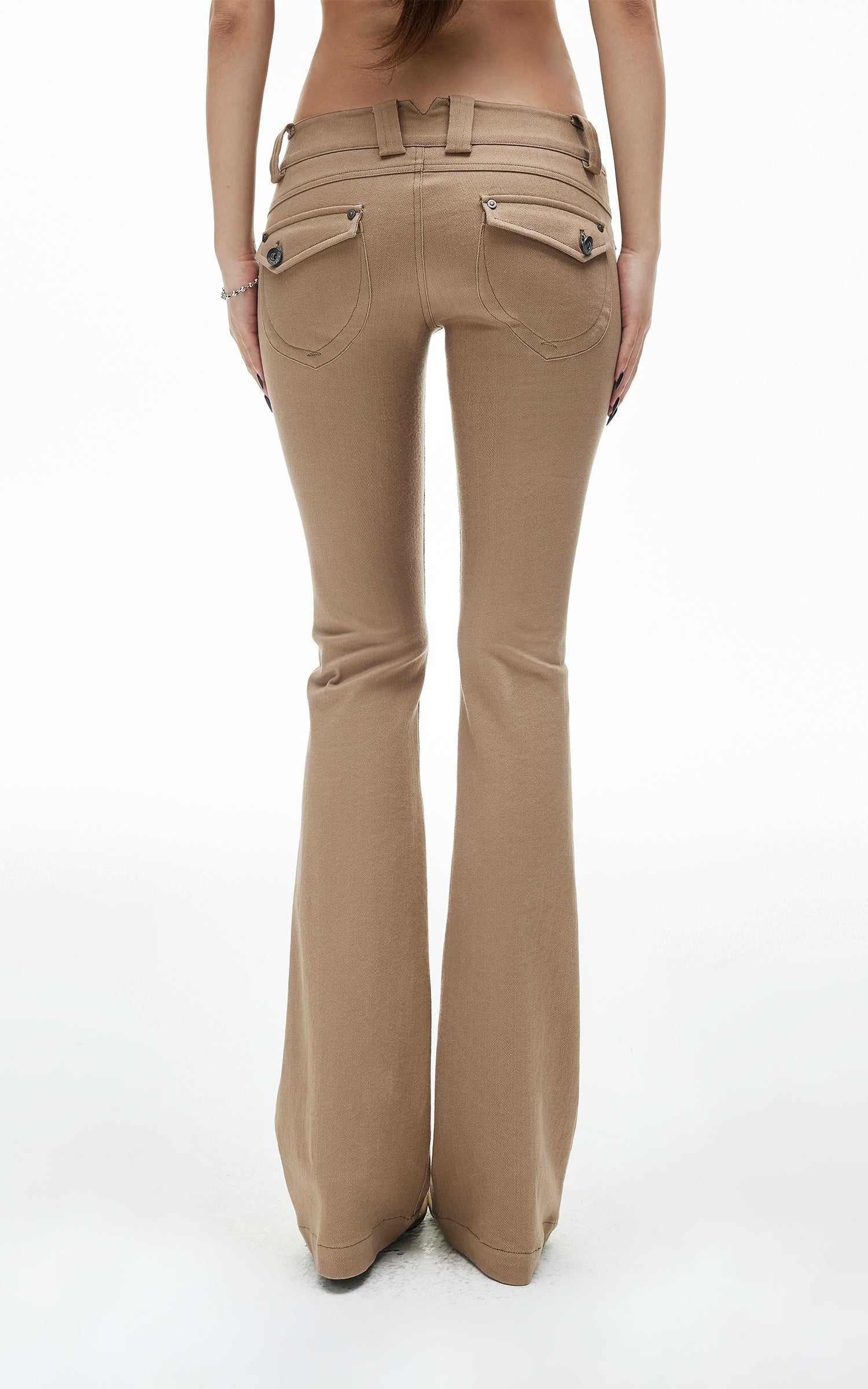IAMXIAA Pantalon Taille Basse Coupe Slim Évasée