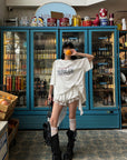 WARDEN EDGE Ensemble T-shirt oversize graphique &amp; short en dentelle superposé