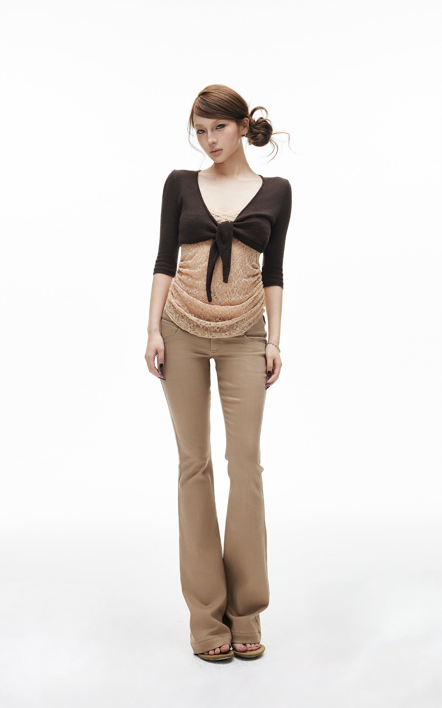 IAMXIAA Tie Front Cropped Knit Top