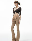 IAMXIAA Pantalon Taille Basse Coupe Slim Évasée