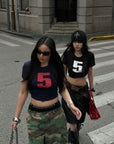 WARDEN EDGE Slim Cropped Number Print Tee