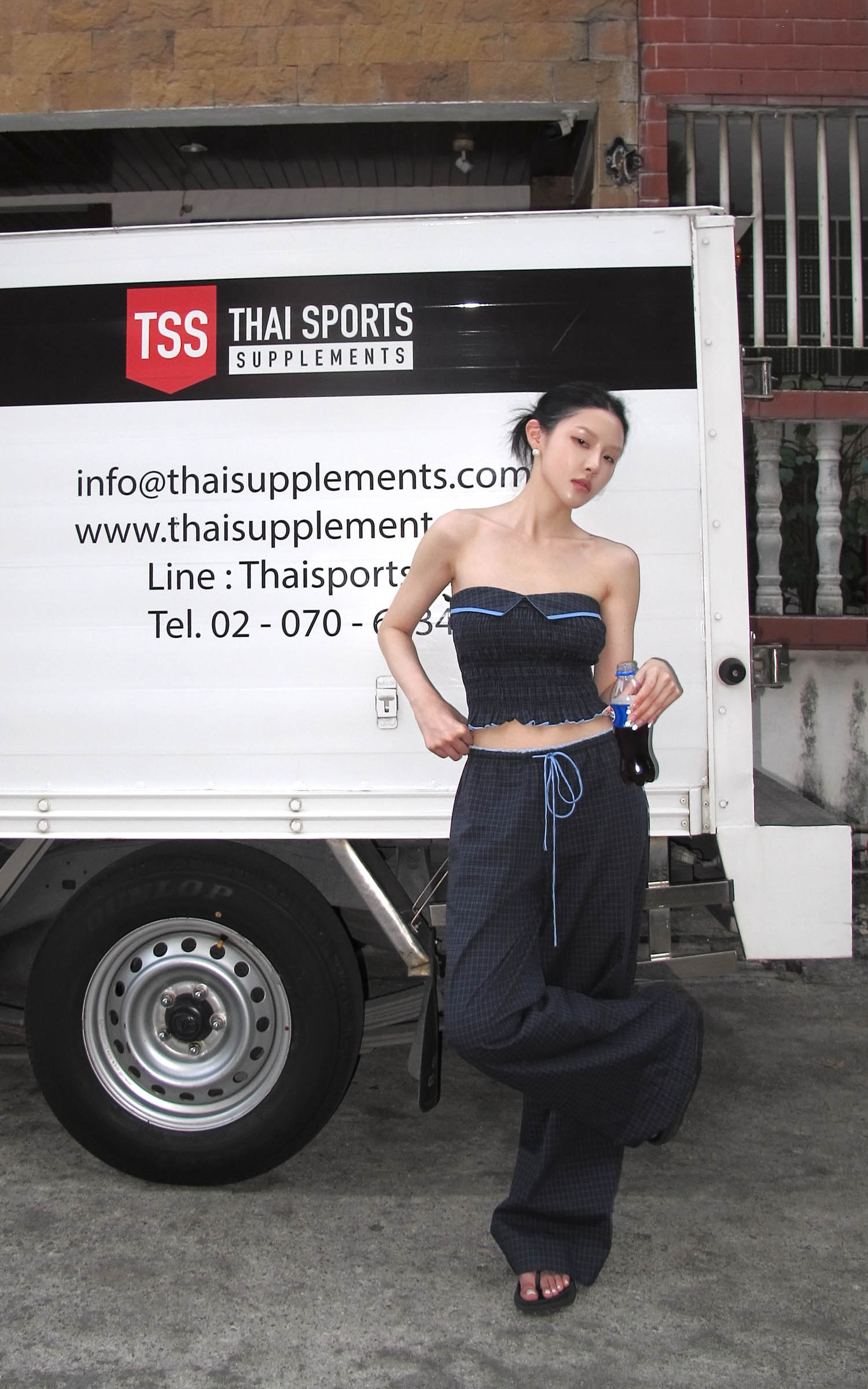 Hydrae Plaid Ruched Tube Top &amp; Wide-Leg Pants Set
