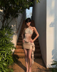 ROVENTE Ensemble Corset Dos-nu Orné & Jupe Mini Froncée
