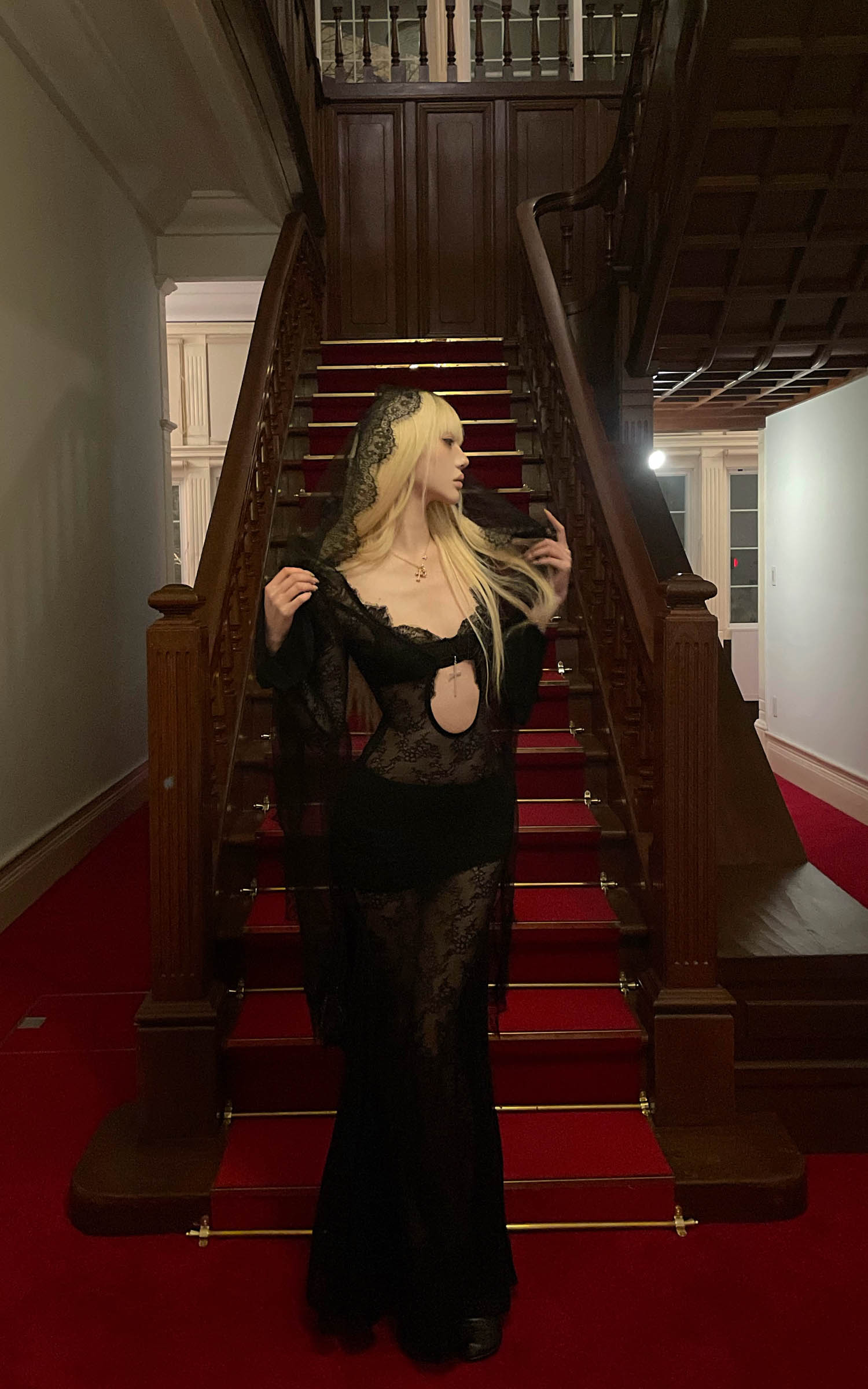 RASE LE SOL Ensemble robe longue maxi à découpes en dentelle transparente