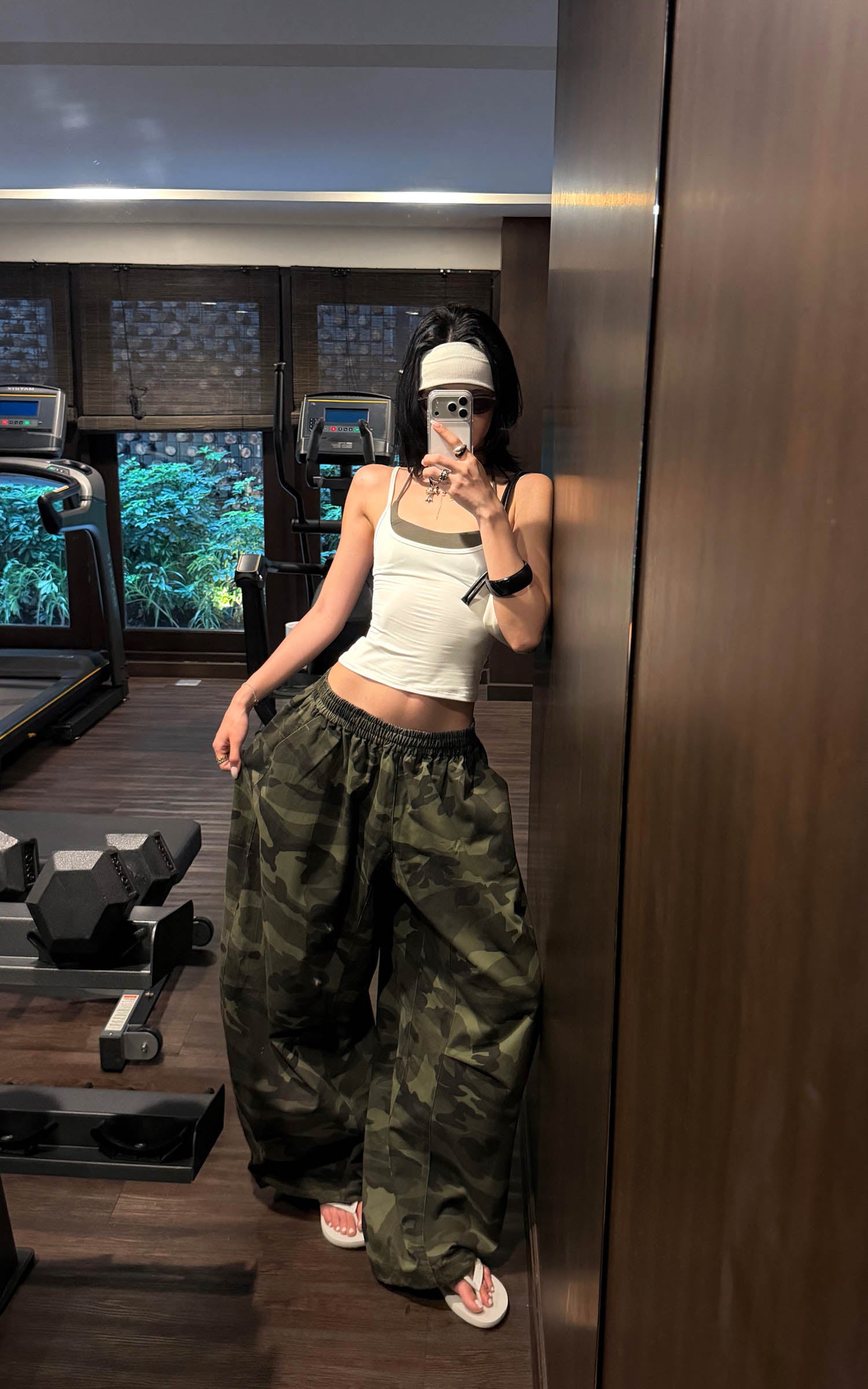 ROVENTE Pantalon camo à jambes larges et cordon de serrage