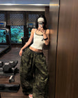 ROVENTE Pantalon camo à jambes larges et cordon de serrage