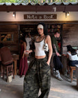 ROVENTE Pantalon camo à jambes larges et cordon de serrage
