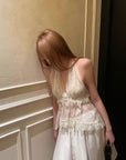 Rase le sol Layered Sheer Lace & Ribbon-Tied Halter Top