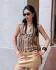 ROVENTE Ensemble haut dos nu transparent à sequins & jupe mini en satin