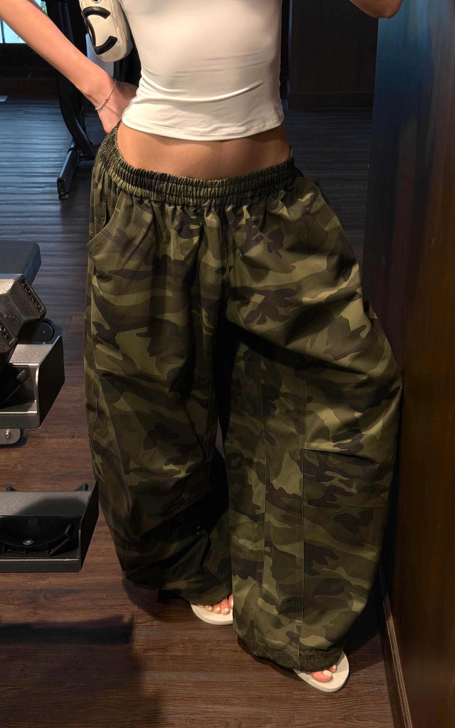 ROVENTE Pantalon camo à jambes larges et cordon de serrage