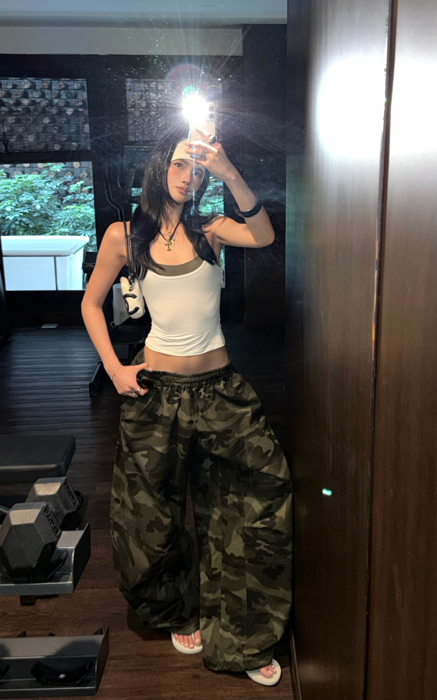 ROVENTE Pantalon camo à jambes larges et cordon de serrage