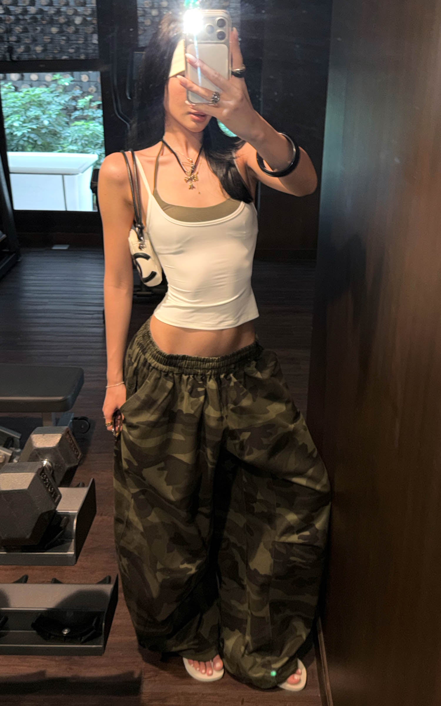 ROVENTE Pantalon camo à jambes larges et cordon de serrage