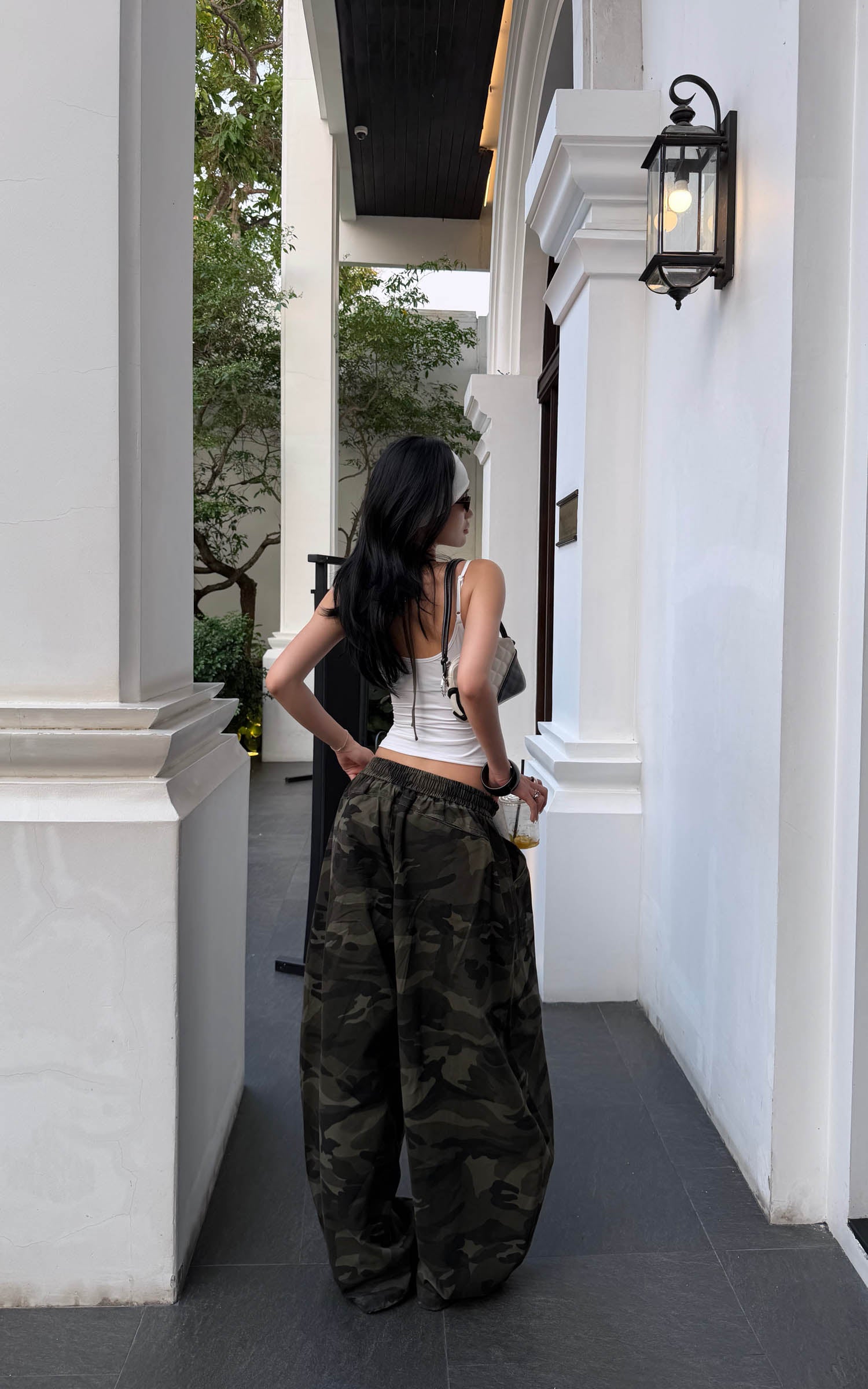 ROVENTE Pantalon camo à jambes larges et cordon de serrage