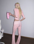 Rase le sol Pink Printed Hooded Fitted Zip Hoodie and Low-Rise Flared Pants Set